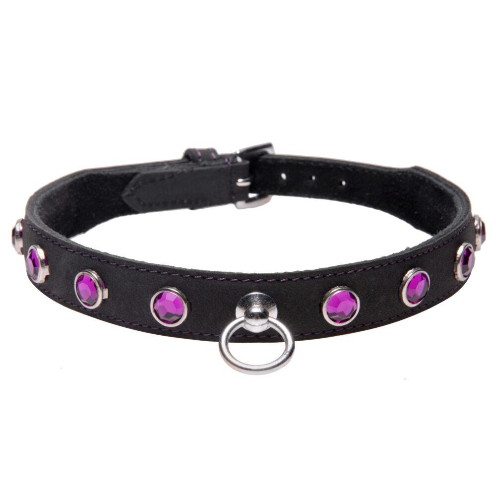 Leather Rhinestone Collar- Amethyst